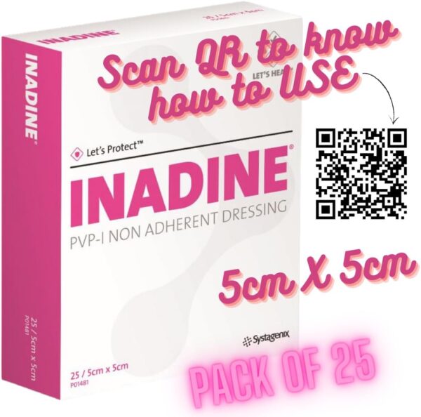 INADINE Non Stick Adhesive Pads for Wounds | Non-Adherent Dressing containing povidone Iodine, 5 x 5 cm, Pack of 25 - Image 4